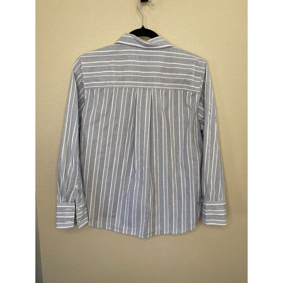 Banana Republic Womens‎ Blue Striped Blouse LP Cotton Long Sleeve  Button-Up - Picture 5 of 6